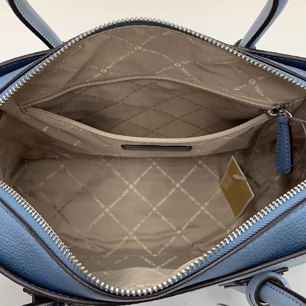 MICHAEL KORS Mercer Md Top Zip Color-Block Belted Satchel Crossbody Purse MK - Picture 12 of 15